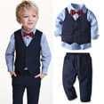thumbnail image 1 of Traje de vestir para niño, chaleco de caballero, pantalón, camisa a rayas, cárdigan, traje de caballero de cuatro piezas, 1 of 5