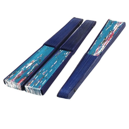 Folding Hand Fan - Lady Summer Wood Frame Flower Pattern Hand Folding Dancing Fan Multicolor 3pcs
