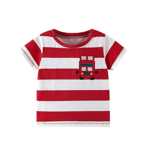Baby Boys Shirts & Tops Striped Print Summer Round Neck Short Sleeve Pullover Tshirts Outwear,Red,18-24 Months