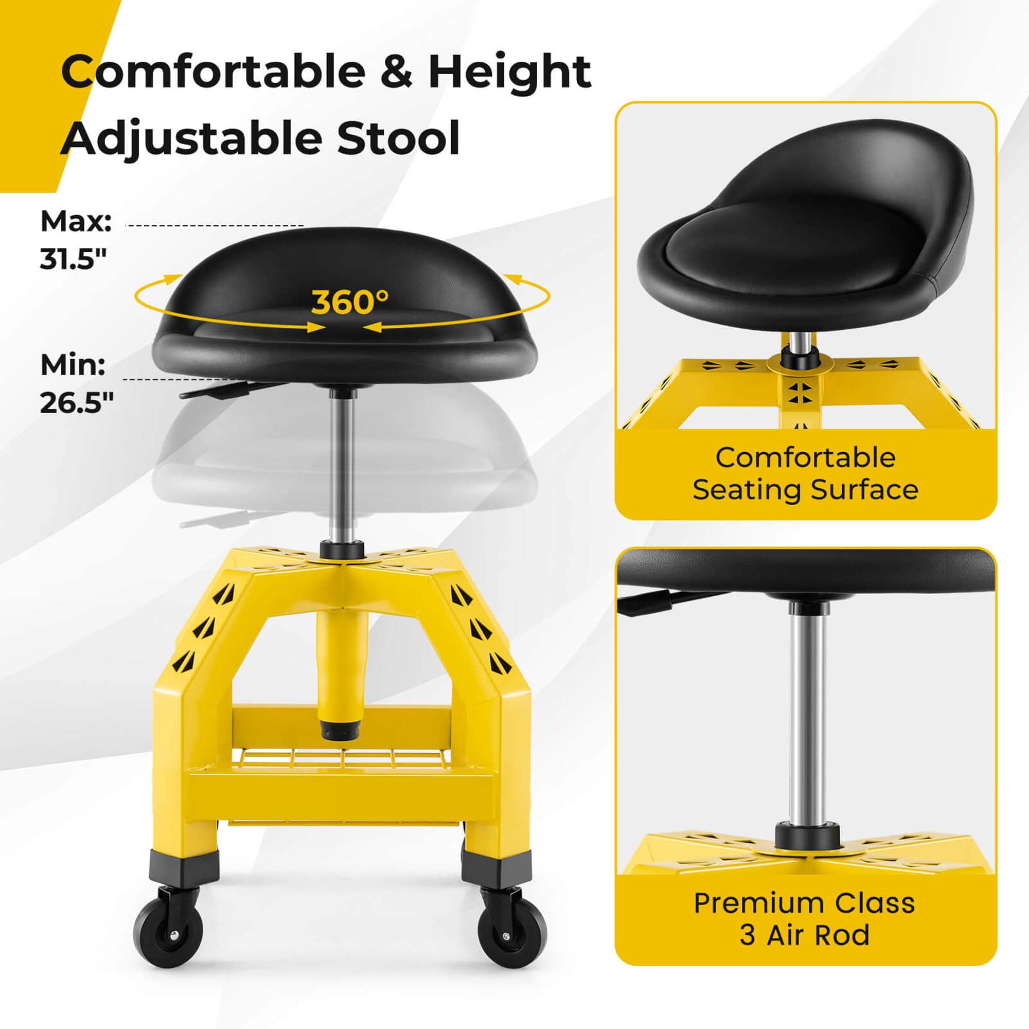 Costway Rolling Seat Mechanic Stool Chair with Tool Tray 4