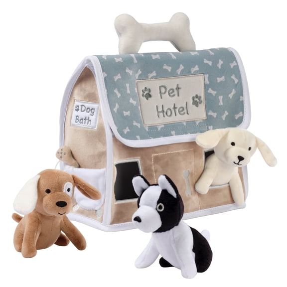 Lambs & Ivy Pet Hotel Interactive Plush Playset Toy w/ 3 Stuffed Animal Dogs