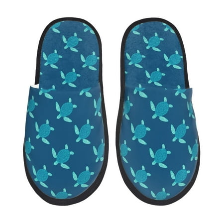 

Fuzoiu Cute Turtle Print Unisex Furry Slippers Plush Indoor Shoes Trendy House Slippers Anti-Skid EVA Sole House Shoes for Home Office and Travel -Large