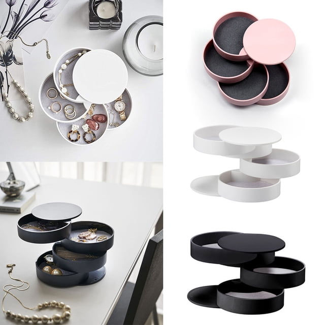 Xihbxyly Joyero con Bandeja Giratoria de 4 Capas, Diseño Moderno y Elegante, Organizador Compacto, Abs Resistente a Arañazos, Ideal para Anillos, Collares y Relojes, Regalo de San Valentín, Tamaño Co