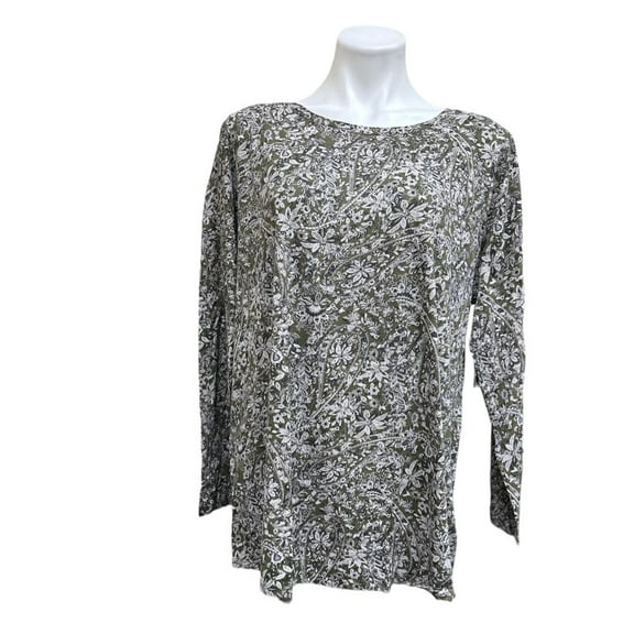 Lucky Brand OLIVE MULTI Women's Floral Print Long Sleeve T-Shirt, US 2X