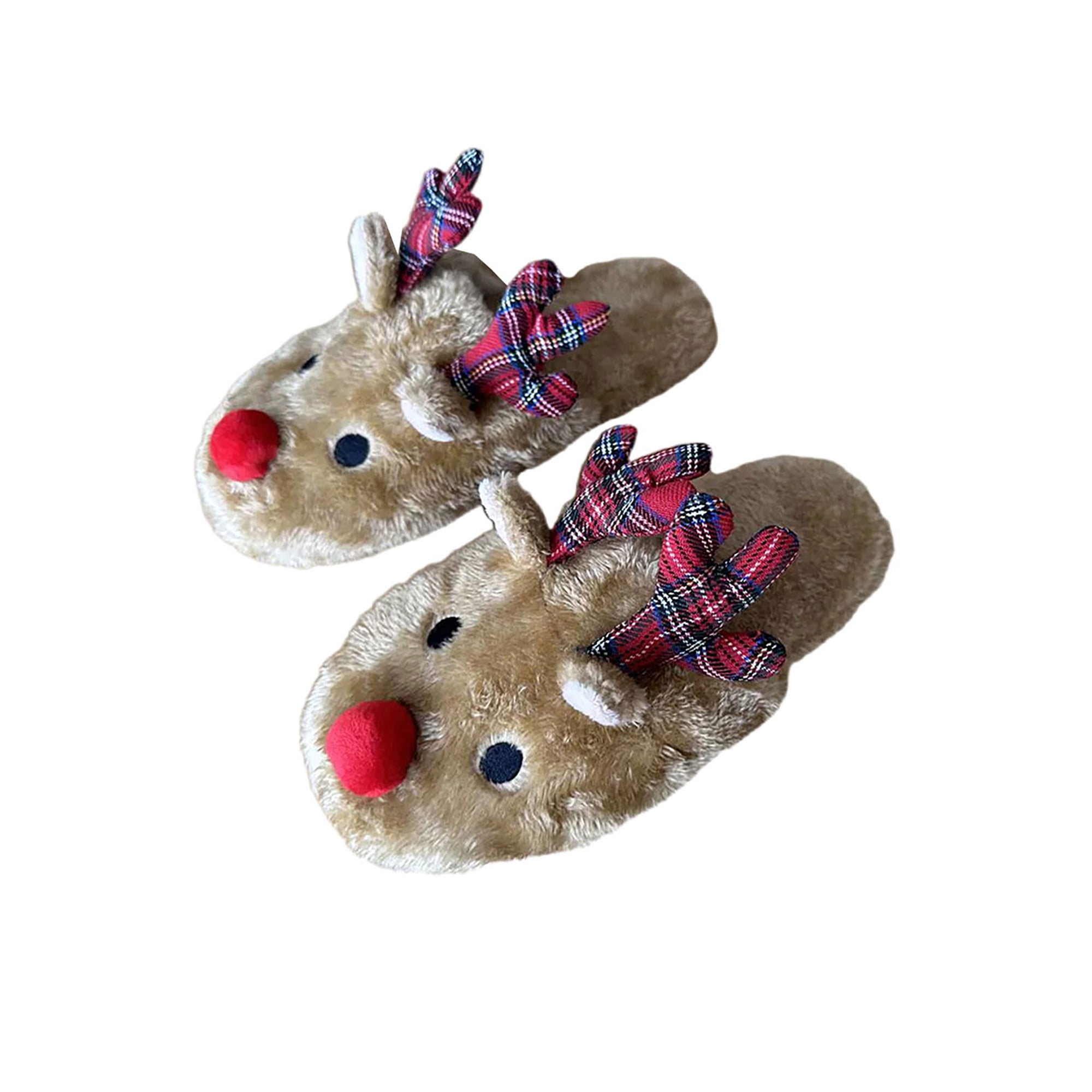 MAWCLOS Boys Girls Plush Slippers Christmas Warm Shoes Fuzzy Cozy Animal Slipper House Winter Home Shoe Brown Plaid 5.5 6