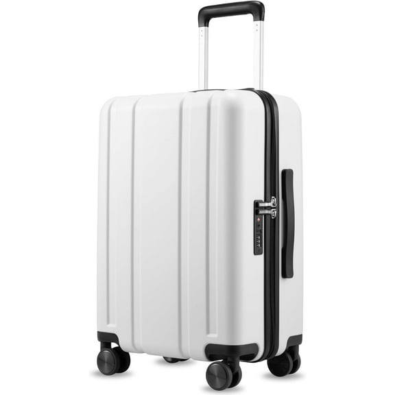 Carry On Luggage 22x14x9 Airline Approved, 100% PC Hard Shell Travel Suitcase with Smooth Spinner Wheels TSA Lock, 20 Inch, White