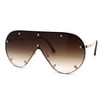 thumbnail image 3 of Metal Stud Brow Line Flat Top Rimless Shield Racer Sunglasses Gold Brown, 3 of 4