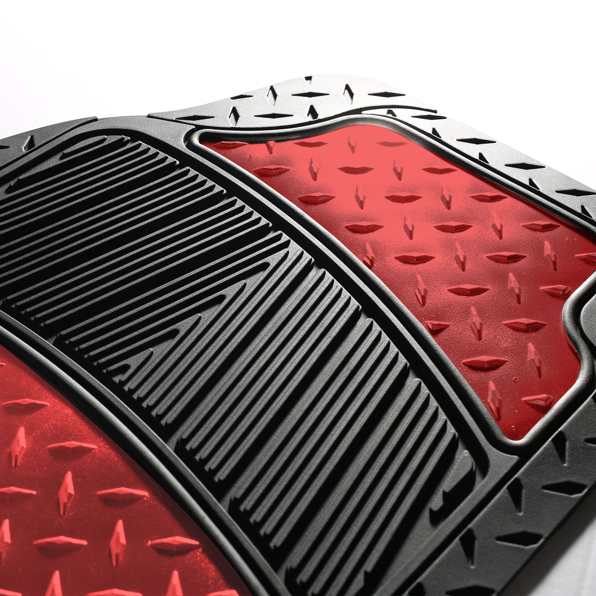FH Group Climaproof Rubber Car Floor Mat, Universal 4pc Red Floor Mats with Air Freshener