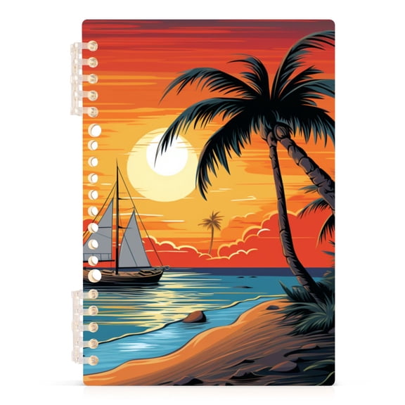 Spiral Journal Notebook Sea Palm Trees in Sunset College Ruled Notebook 8.3" x 5.7" A5 Lined Thick Paper Page