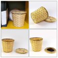 thumbnail image 3 of Round Bamboo Weaving Tea Basket With Lid Mini Tea Storage Basket Garbage Container Bin, 3 of 4