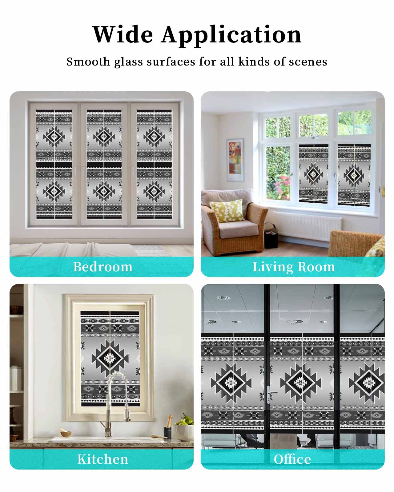 Window Privacy Film Gray Aztec Stained Glass Window Film Decorative Sun Block Window Cover Bohemian Southwest Country Ethnic Art Window Clings Static Adhesive Sticker for Bathroom 17.7"x39.3"