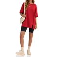 thumbnail image 5 of Solid Raglan Sleeve Women Crewneck Loose T-shirt Split Sport Oversize Tee Tops, 5 of 6