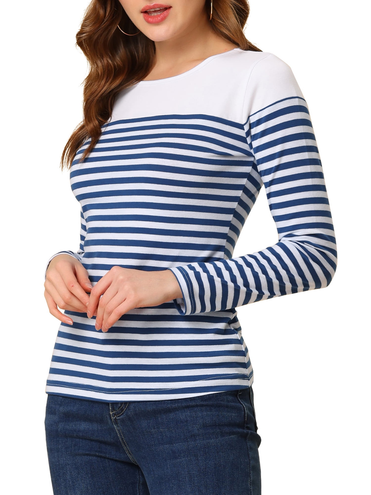 blue and white striped long sleeve t shirt