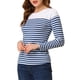 thumbnail image 4 of Blusa de mujer INSPIRE CHIC de rayas, bloque de color, de manga larga, camiseta casual, L azul y blanco, 4 of 7