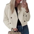 thumbnail image 4 of Double Breasted Women Solid Color Lapel Trench Coat Cropped Jacket, 4 of 6