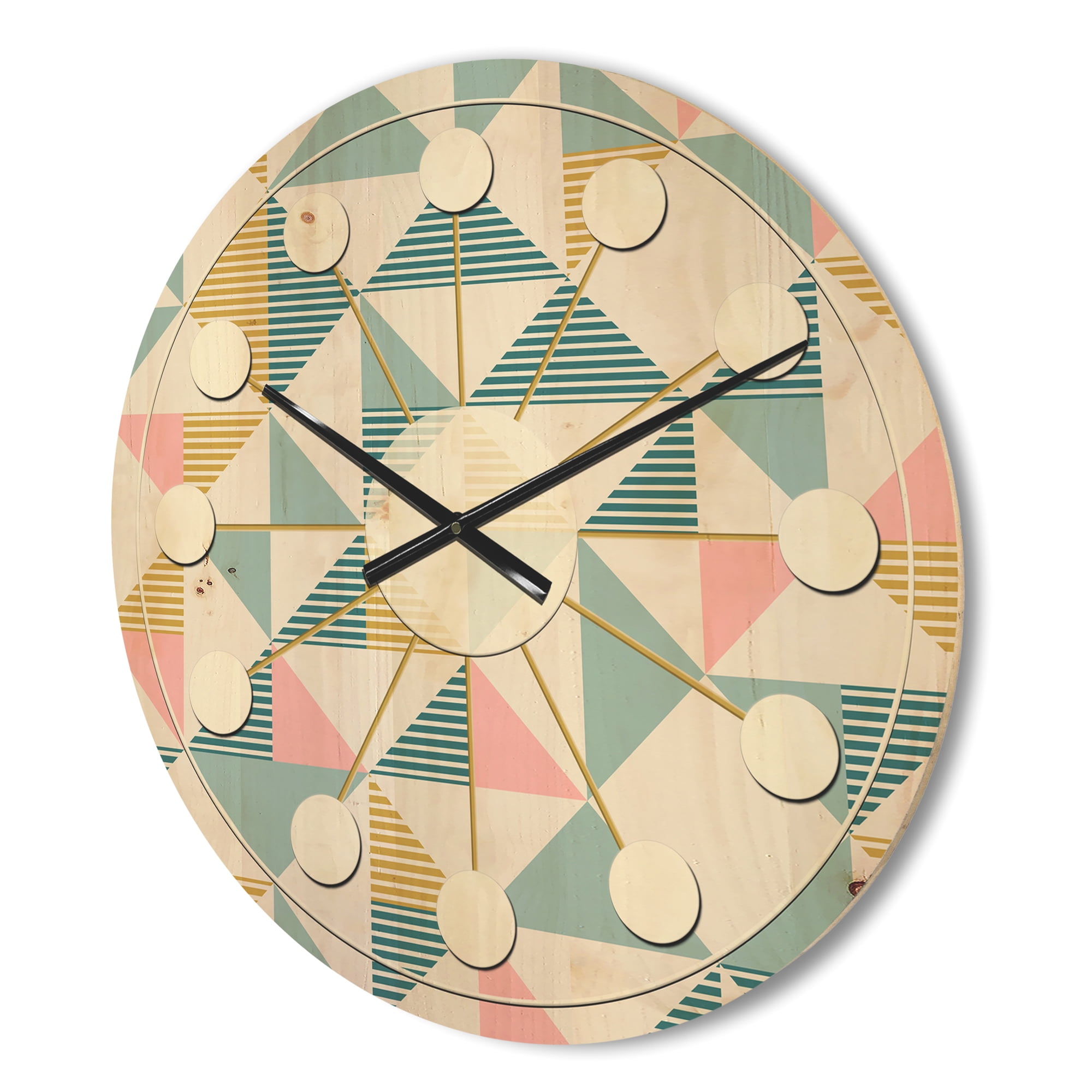 Designart 'Diamond Retro Pattern I' Mid-Century Modern Wood Wall Clock