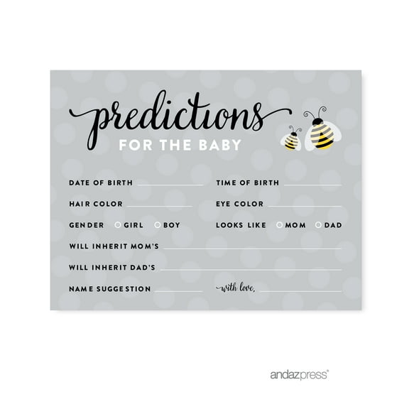 Predictions For Baby  Mama to Bee Bumblebee Gender Neutral Baby Shower Games , 20-Pack