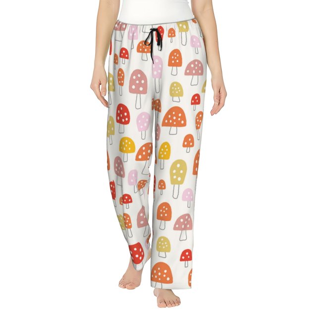 Fotbe Cute Cartoon Mushrooms Pantalones de Pijama para Mujer, Pantalones de Dormir, Pantalones Pj con Cordón y Bolsillos-3X-Large