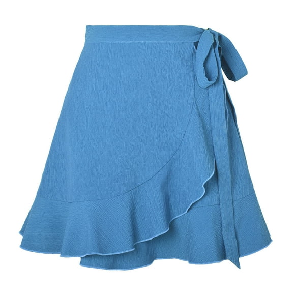 Besolor Women's Summer Mini Skirts High Waisted Ruffle Tie Knot Wrap Beach Party Short Skirts