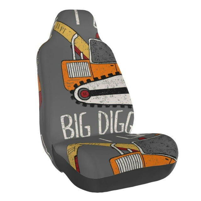 Wukai I Like Big Digger Full Set Car Seat Covers with Soft Padding Universal Auto Front Seats Protector and Cushion Mat