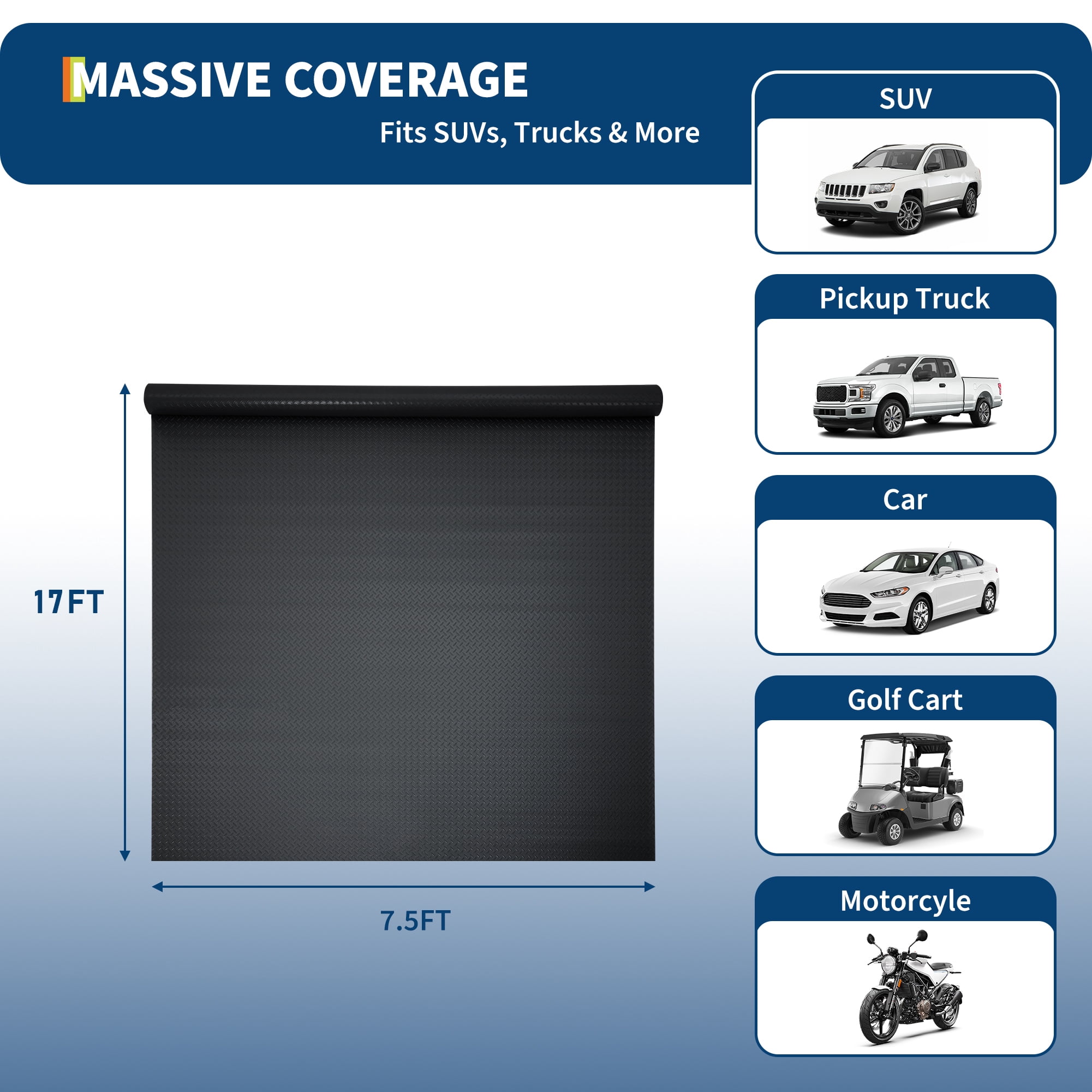 Durable Non-Slip Garage Floor Mat for Car, SUV, Truck Parking – 2.8mm Thick Diamond Plate PVC Roll – Protective Flooring for Garage, Workshop – 7.5x17FT, Black