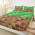 thumbnail image 3 of jejeloiu Modern Geometric Plaid Full Size Sheets,Pixel Grid Miners Bed Sheets,Green Brown Sheet Sets For Girls Boys,Super Cozy Room Decor,4 Pieces, 3 of 7