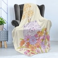 thumbnail image 4 of Birthday Soft Flannel Fleece Throw Blanket, Happy Cat and Bird Meadow Flowers Bouquet Corsage Positive, Cozy Plush for Indoor and Outdoor Use, 60" x 80", Pale Yellow Lilac Orange, by Ambesonne, 4 of 5