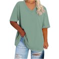 thumbnail image 2 of Summer Fashion Plus Size Tops for Womens 2025 Oversized V-neck Short Sleeved Solid Base Shirt Sports T-shirt, 2 of 4