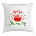 thumbnail image 1 of Hello Summer Throw Pillow Cushion Cover, Cartoon Design Print and a Seemingly Juicy Watermelon Slice with Seeds Funky, Decorative Square Accent Pillow Case, 18 X 18 Inches, Multicolor, by Ambesonne, 1 of 2