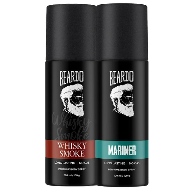 bronzen Calligrapher Staat Beardo Whisky Smoke and Mariner No Gas Long Lasting Perfume Body Spray Combo  (Pack of 2)