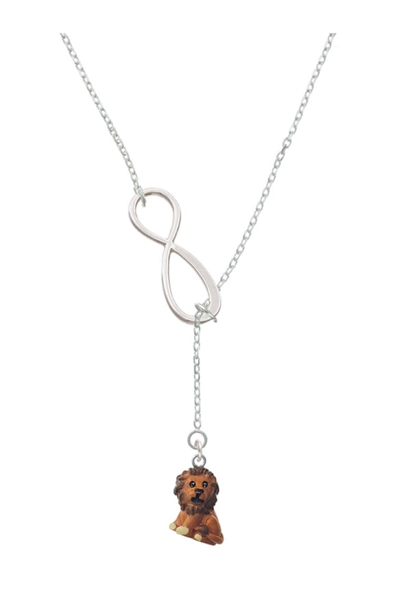 Resin Tan Lion Silver tone Elegant Infinity Lariat Necklace