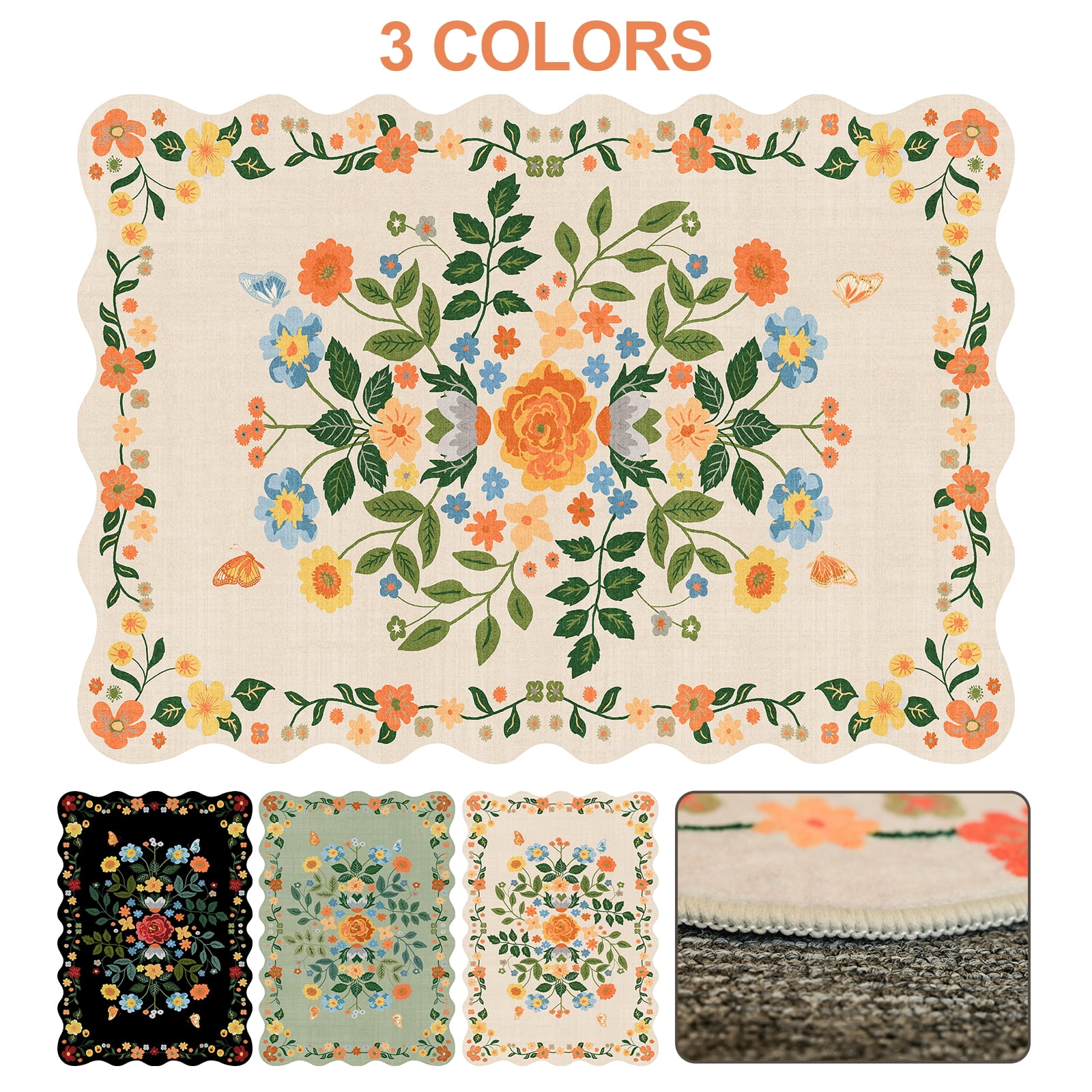Pentantan Floral Area Rugs 8'x10', Machine Washable Rug for Living Room Non-Slip Vintage Soft Indoor Carpet for Bedroom, Dining Room, Playroom, Office, Beige