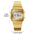 thumbnail image 3 of Retro Stainless Steel Digital Watch, unisex waterproof wristwatch with date alarm, durable metal band for daily casual wearing,,Gold, 3 of 5