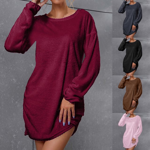 Gspmoly Robe Femme, Robe Décontractée Ample à Col Rond, Manches Longues, Robe de Soirée pour Femme jusqu'à 60 % de Rabais
