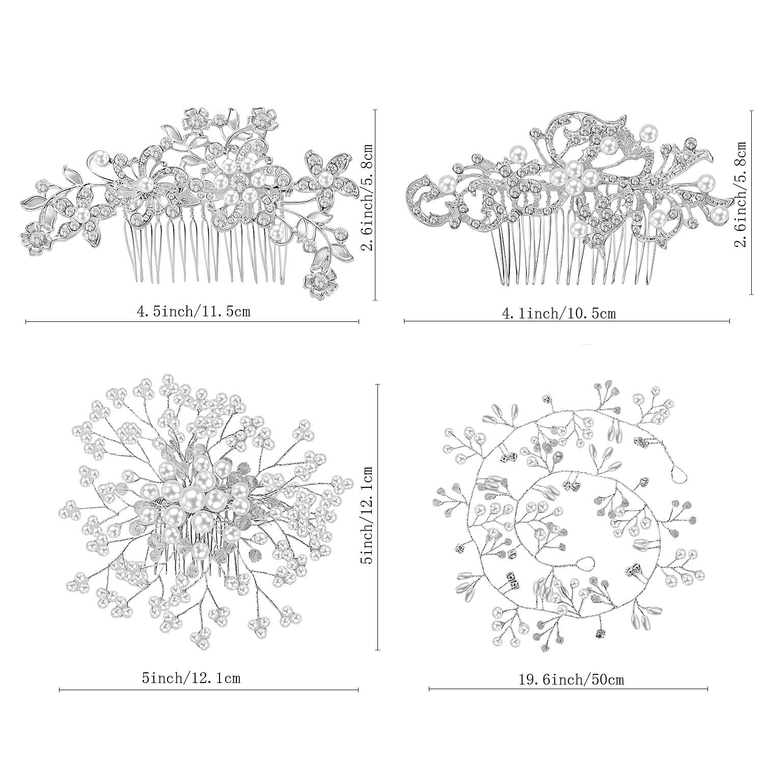 44 Pieces Wedding Hair Comb Faux Pearl Crystal Bride Hair Accessories Hair Side Comb Clips U-shaped Flower Rhinestone Pearl Hair Clips for Bride Bridesmaid (Fresh Style)