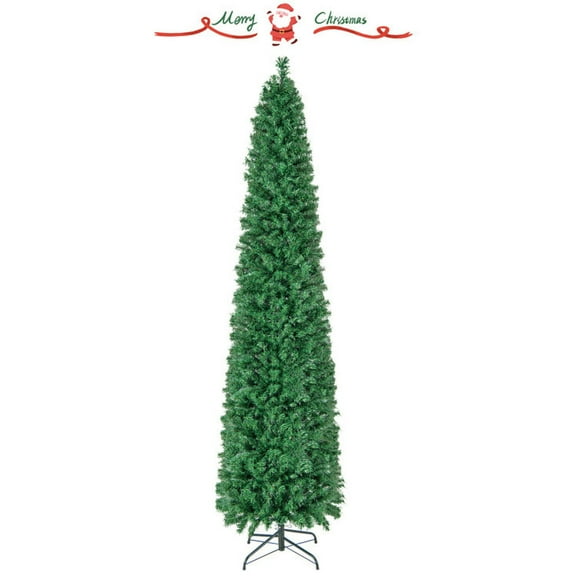 Topcobe 5/6/7/8 FT Pre-Lit Christmas Pencil Tree with Colorful Fiber Optics Green, Christmas Tree for Christmas Decoration-8 ft