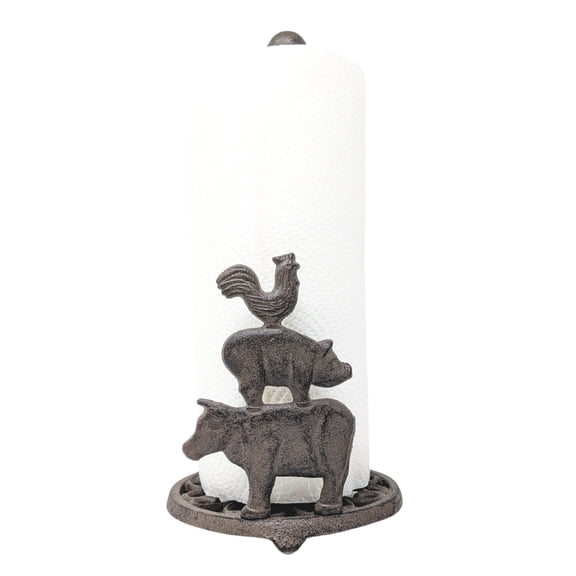Cast Iron Farm Animals Paper Towel Holder - Freestanding Metal Paper Towel Holder for Kitchen Countertop and Bathroom - Home Decor and Farmhouse Kitchen Accessories