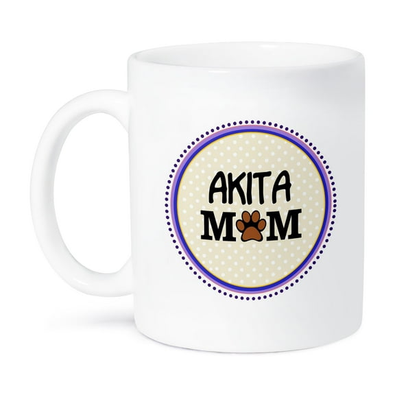 3dRose, Akita Dog Mom - paw print mum - circle - doggie mama by breed - doggy love - dog lovers - purple, 11oz Mug
