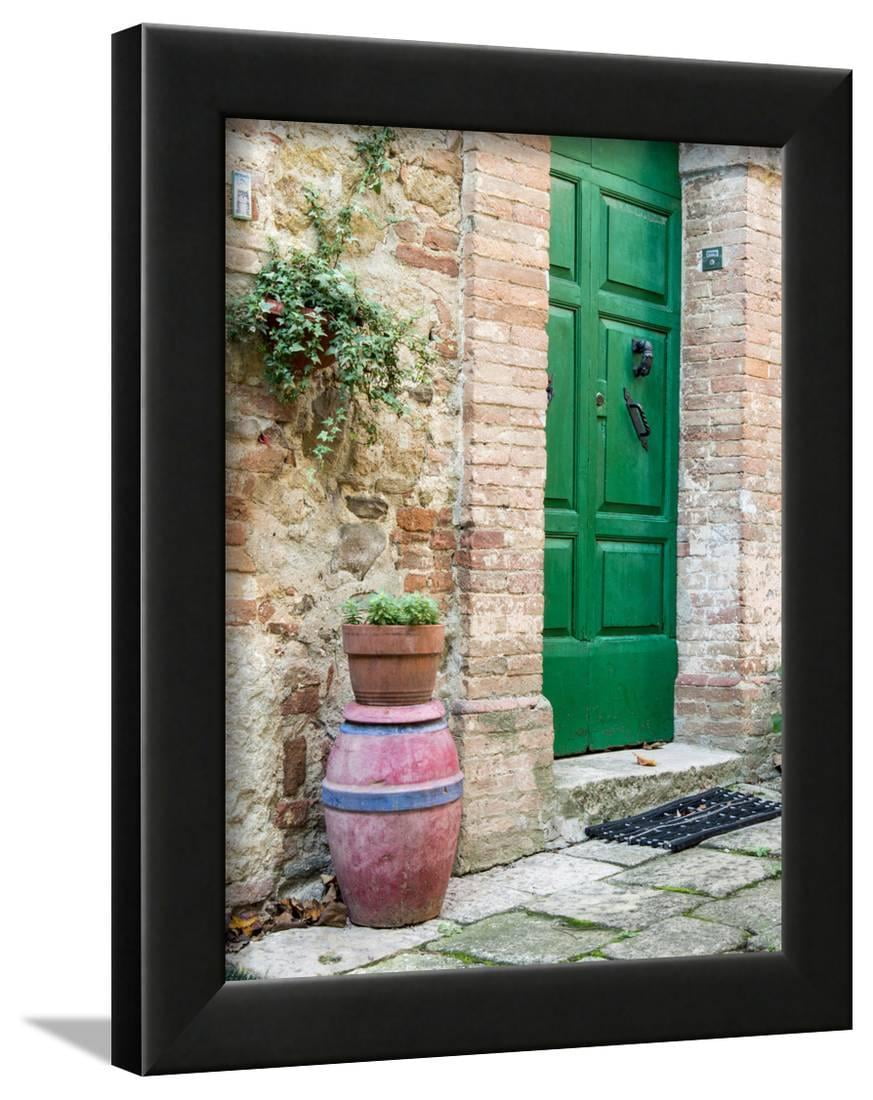 Italy Tuscany Monticchiello Bright Green Door Framed Print Wall