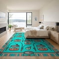 thumbnail image 3 of ODIKA Fish Fishing Icons Turquoise Coral Striped Border Bathroom Doormat Foldable Easy Care for Master Suite, California King, Under Bed, 3 of 7