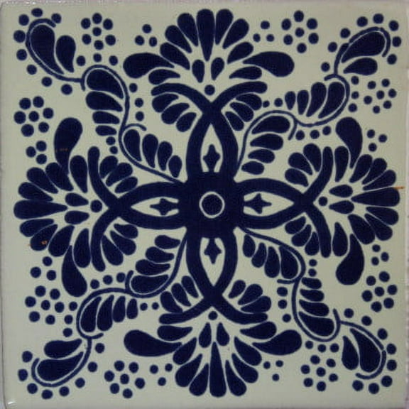4.2x4.2 Blue Web Talavera Mexican Tile, Set of 9 pcs