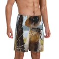 thumbnail image 2 of Honeii Cat In Sun Hat Print Men's Pajama Sleepwear Shorts - a comfy pajama bottom and lounge short for Relaxed Home Wear-3X-Large, 2 of 6