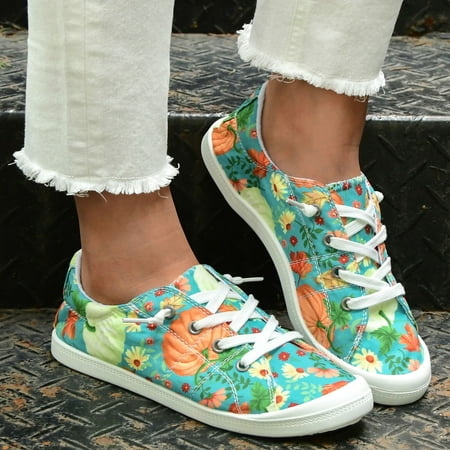 

Ykohkofe Ladies Maple Leaf Pumpkin Pattern Slip On Casual Shoes Low Top Shoes Soft Sole Massage Flat Sneakers Fashion Casual