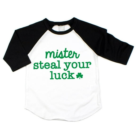 Bump and Beyond Designs Mister Steal Your Luck, Boy St. Patrick's Day Raglan (Black, 6-12 Months)