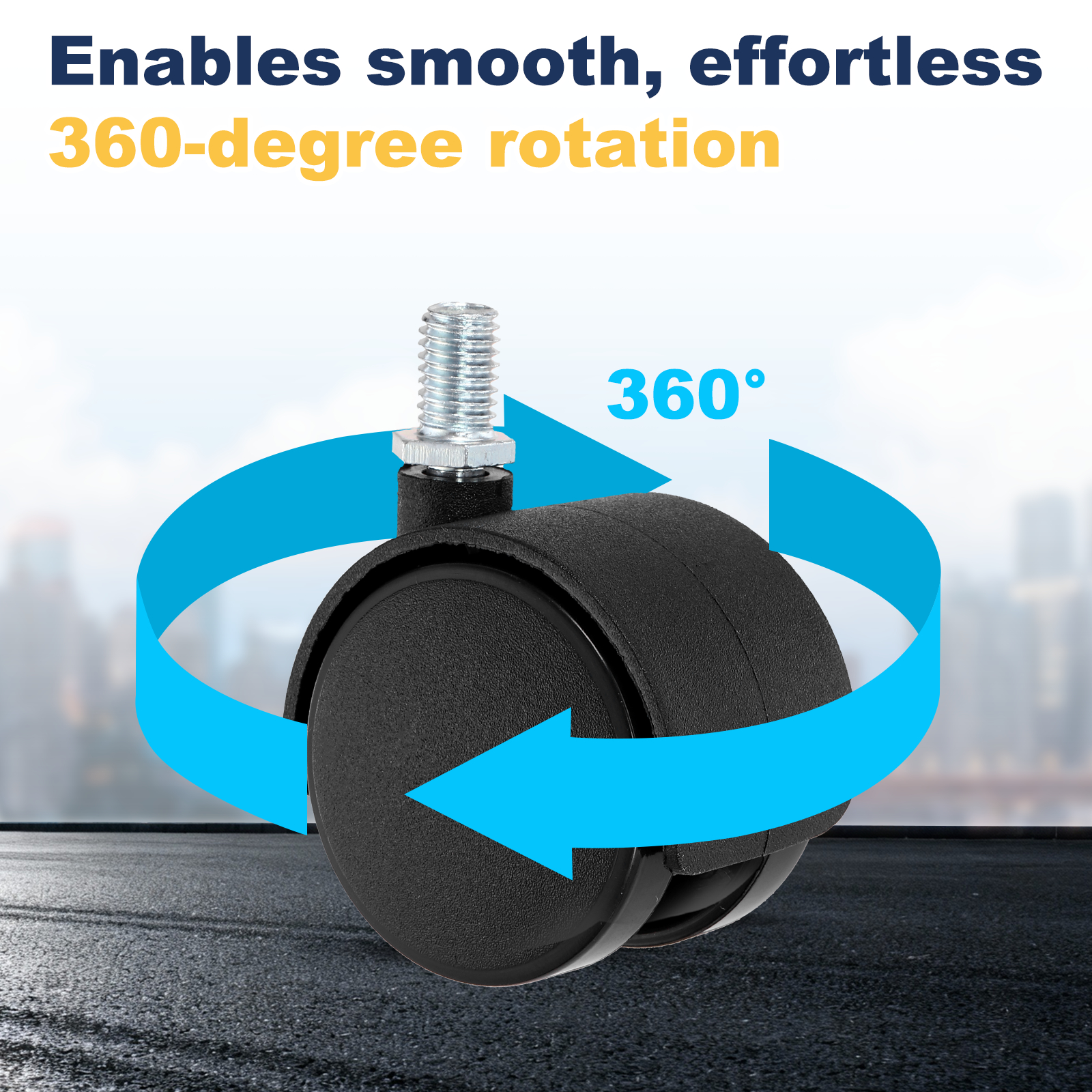 Uxcell 4 Pack Swivel Stem Caster Wheels, M10x15mm Threaded Nylon Furniture Casters - Screw Rod Installation, for Chairs Sofas Cabinets Shelves Carts, Fast Mounting, Black