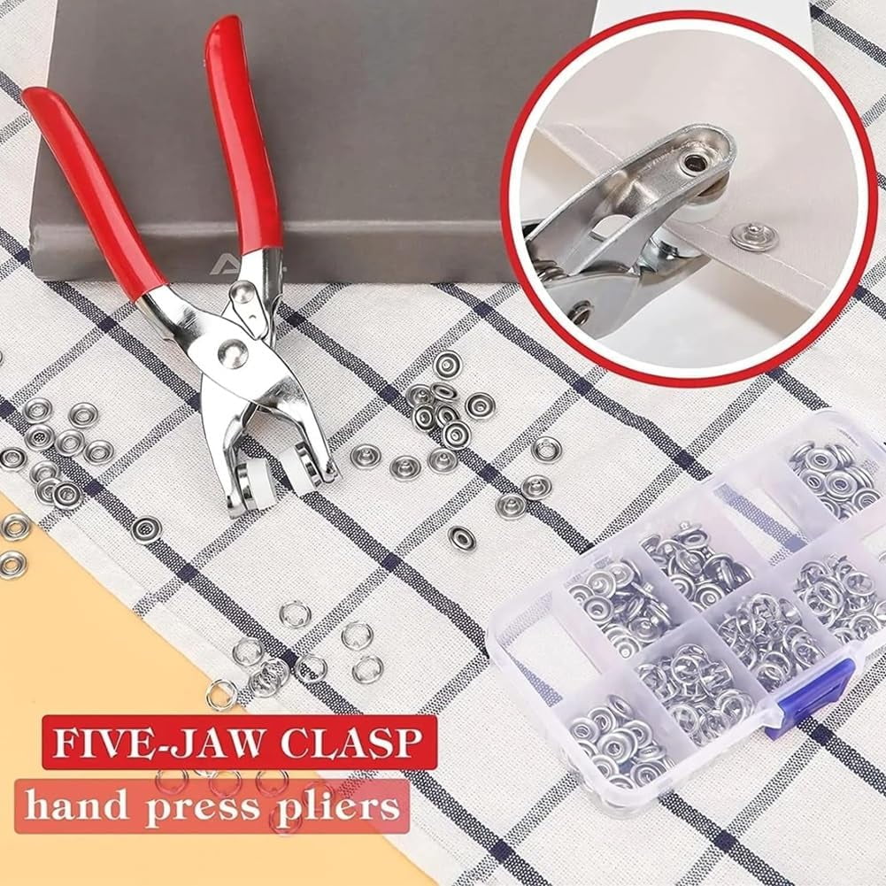 Sewing Kit with 100PCS Metal Buttons - Manual Pliers Tool Included, Snap Metal Button Kit with Tool for Fabric, Buttons and Pliers Tools Kits, Button System for DIY Crafts Clothe (Red-300pcs)