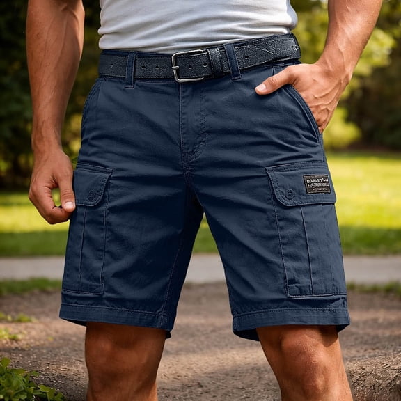 COSFO Casual Cargo Shorts for Men Solid Cotton Shorts Outdoor with Pockets Relaxed Fit Shorts