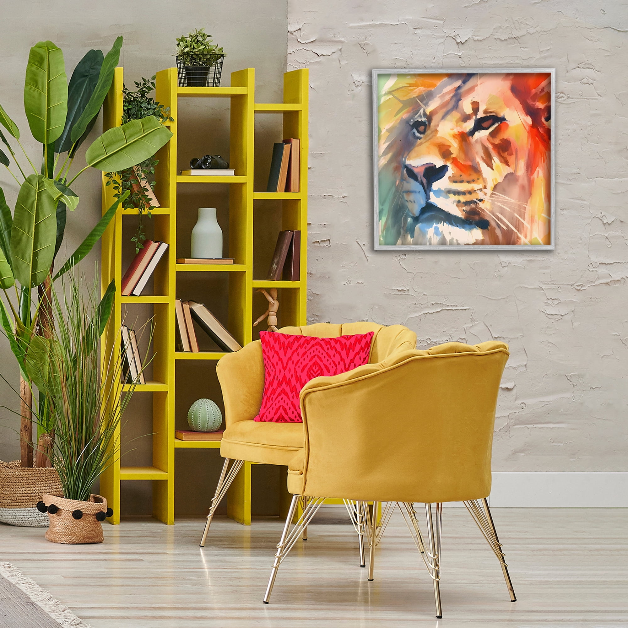 Stupell Industries Strong Lion Gaze Animals & Insects Painting Gray Framed Art Print Wall Art, 24 x 24