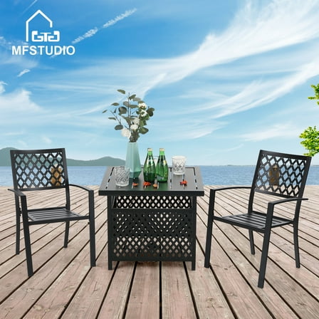 MF Studio 3-Piece Metal Patio Bistro Set Outdoor Accent Furniture for Yard, Porch and Garden, Black