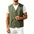 thumbnail image 4 of LODIENY Men's Plus Size (XS-5XL) Cotton Linen Utility Vest Button Up V Neck Casual Outdoor Waistcoat with Multi Pockets Army Green XXXL, 4 of 5